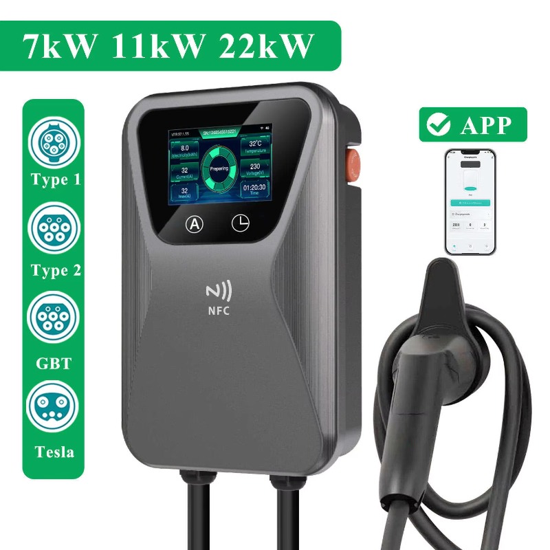 شاحن سيارات كهربائية ذكي للحائ - مراجعة 22Kw Wallbox Type 2 Ocpp Rfid وسعره